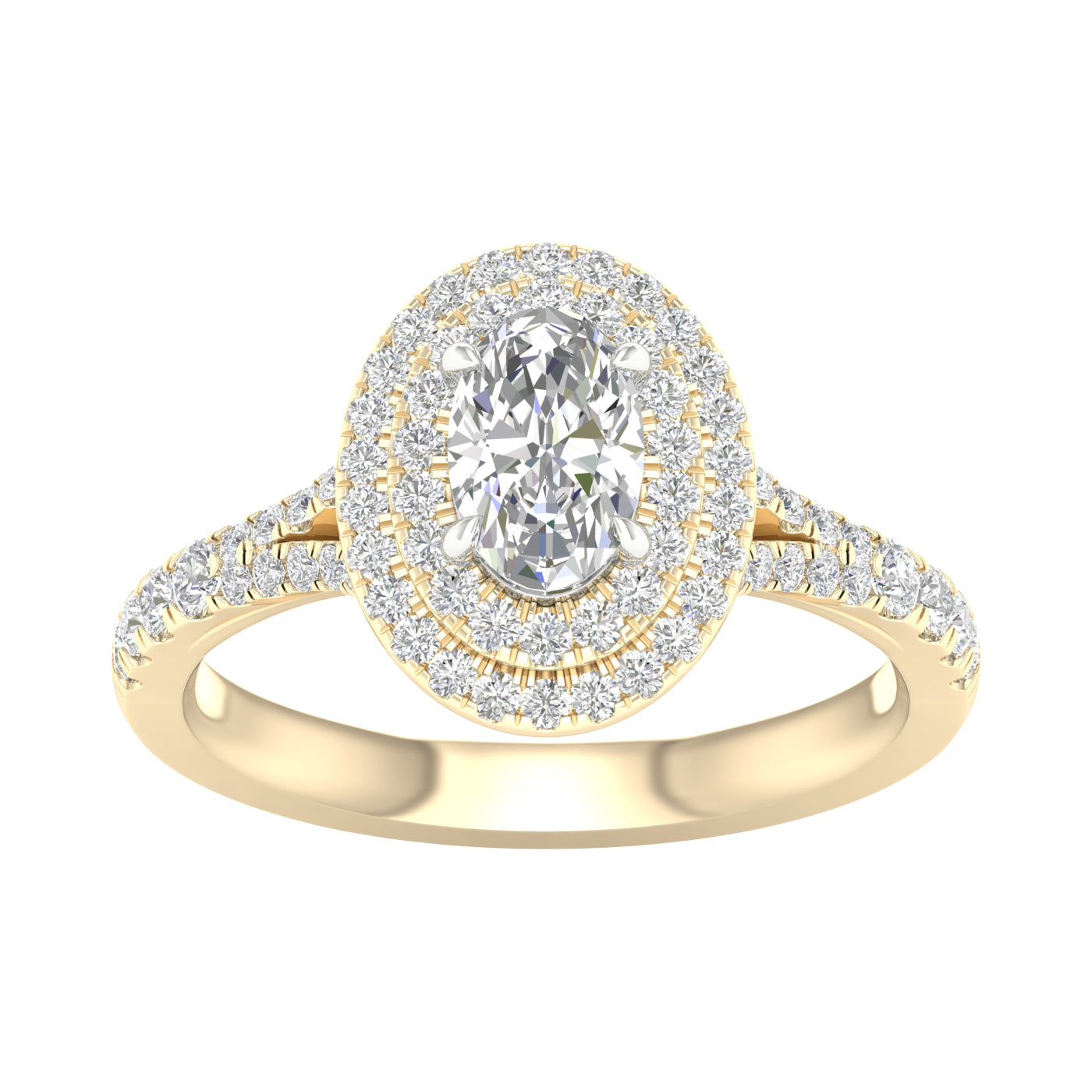 Engagement Ring Oval Cut with Double Halo and Side Diamonds โ B