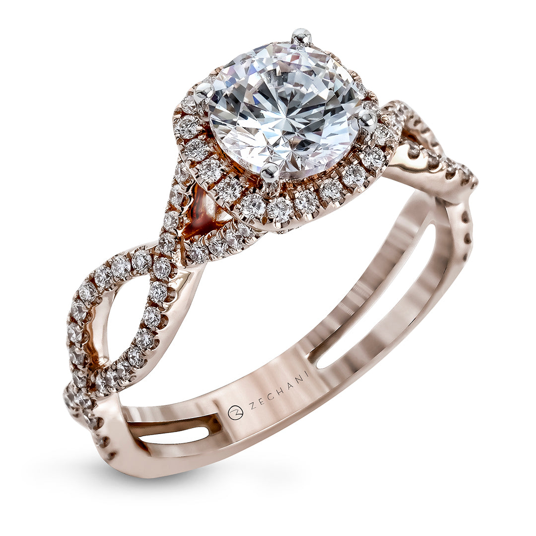 Halo Crown Engagement Ring Twisted Side Diamonds